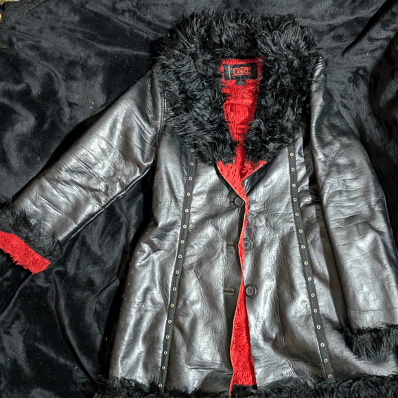 Tripp nyc Jackets & Blazers - SOLD Tripp NYC 90s Black Pleather Faux Fur Jacket
